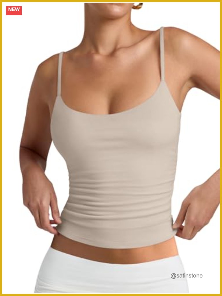 Double Lined Scoop Neck Tank Top, Women's Sleeveless Cami, Adjustable Spaghetti